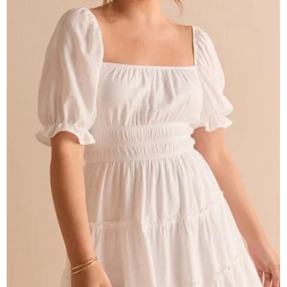 NWT Francesca's White Hallie Tiered mini Dress Size Large wedding shower bride